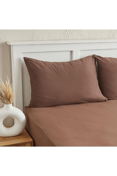 Karaca Home ملاءة سرير مفردة مقاس 100*200*30 (PP) شعار قطن ممشط بني