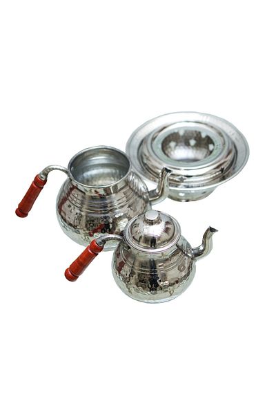 ANTEPSEPETİ Silver Plated Copper Teapot with Heater