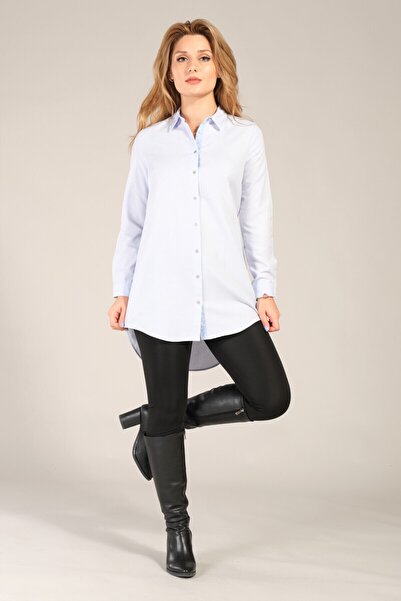 Giyim Dünyası قميص تونيك نسائي أزرق فاتح