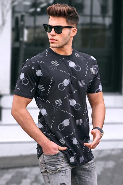 Madmext Τυπωμένο μαύρο μπλουζάκι Oversize 5392