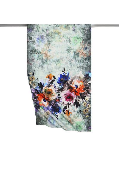 Bursa İpek Green Flower Silky Scarf