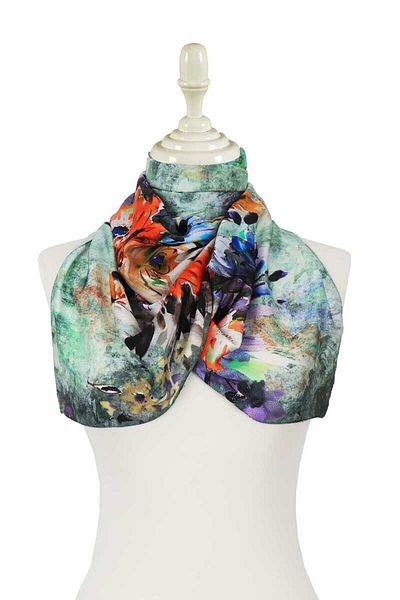 Bursa İpek Green Flower Silky Scarf