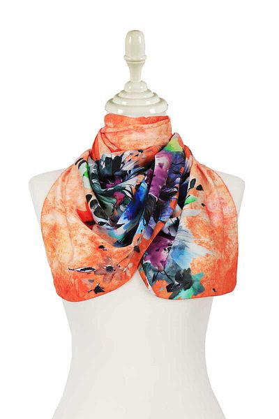 Bursa İpek Orange Flower Silky Scarf