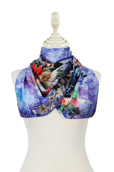 Bursa İpek Blue Flower Silky Scarf