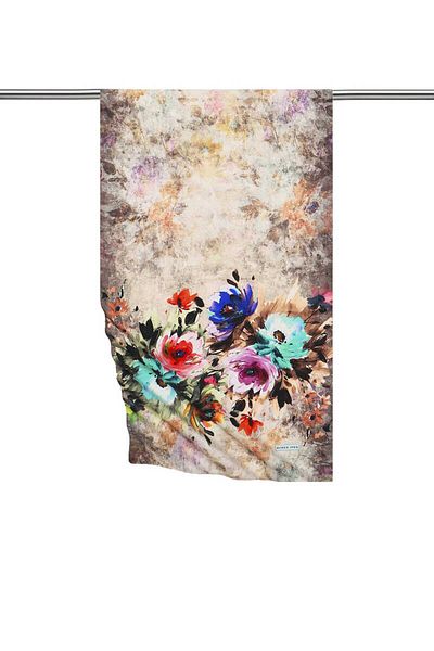 Bursa İpek Brown Flower Silky Scarf