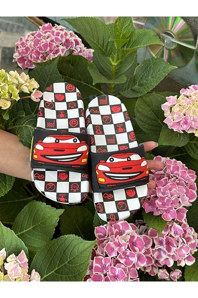Bold Boutique Papuci de copii eleganti cu model de mașină Papuci de casă pentru piscină, pantofi de mare
