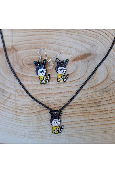 Paytak Moda Rick Necklace Earrings Colorful Unisex Metal Necklace Earring Set PYTKKLKP301