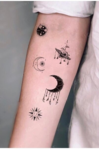 petit bijou Unisex Ay Gezegen Güneş Dövme, Bff Geçici Dövme,el,kol,bilek,göğüs Dövmesi Tattoo