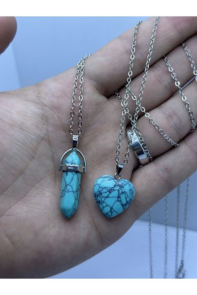 grs oyuncak Natural Turquoise Stone Nail and Heart Necklace
