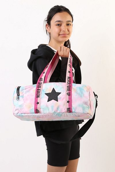 ICONE BAG Geantă sport pentru fete cu imprimeu stea, geantă sport cu model, geantă sport pentru copii cu fermoar