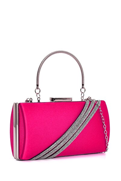 Rouge Paris Kadın Parlak Saten 3 Şerit Sıra Taşlı Fuşya Abiye Clutch Portföy ...