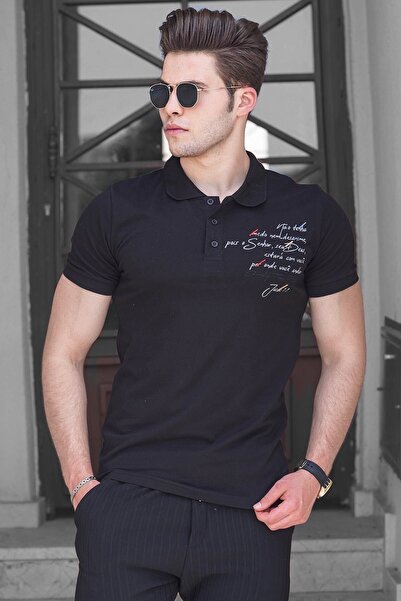 Madmext Ανδρικό μπλουζάκι Polo Neck Κεντημένο μαύρο 4634