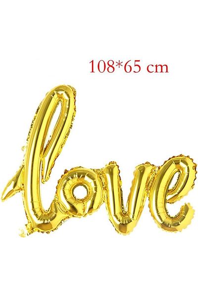 Patladı Gitti Large Size Gold Love Handwriting Foil Balloon 40 Inch