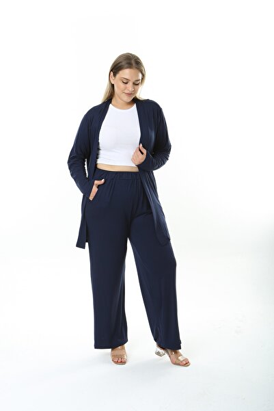 XL Modam WOMEN'S LARGE SIZE LYcra VISKOSE PANT CARDIGAN NAVY BLUE SET