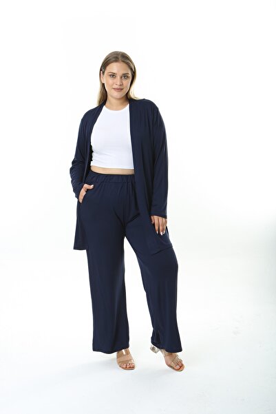 XL Modam WOMEN'S LARGE SIZE LYcra VISKOSE PANT CARDIGAN NAVY BLUE SET