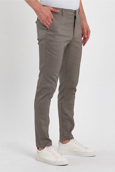 MODAMESTO Ανδρικό μπεζ Slim Fit βαμβακερό παντελόνι Dobby Chino