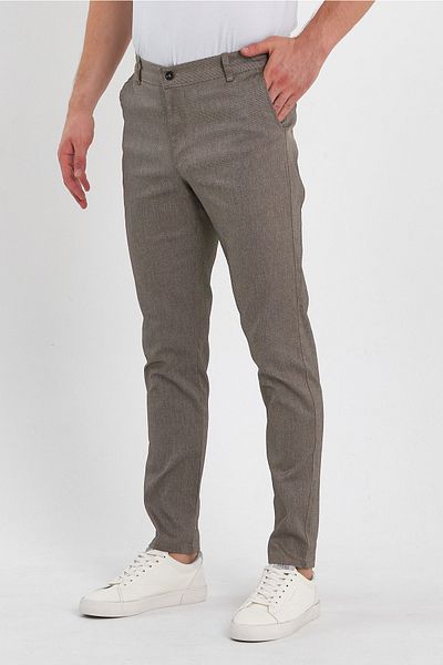 MODAMESTO Ανδρικό μπεζ Slim Fit βαμβακερό παντελόνι Dobby Chino