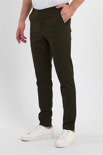 MODAMESTO Men's Khaki Slim Fit Cotton Dobby Chino Trousers