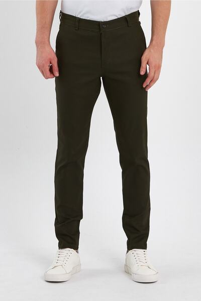 MODAMESTO Ανδρικό βαμβακερό χακί παντελόνι Dobby Chino Slim Fit