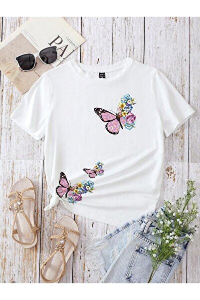 GALASHOP تي شيرت نسائي برسومات الفراشة Mod98