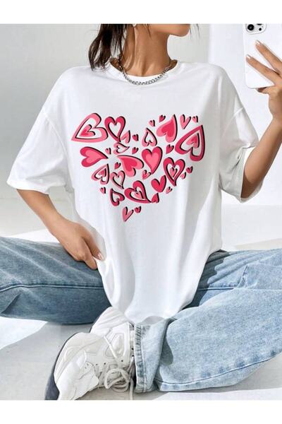 GALASHOP تي شيرت نسائي برسومات قلب Mod945