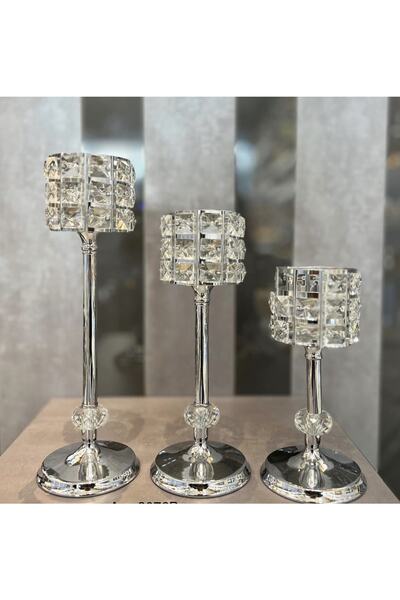 Aymet 3’lü Kristal Gümüş Şamdan
