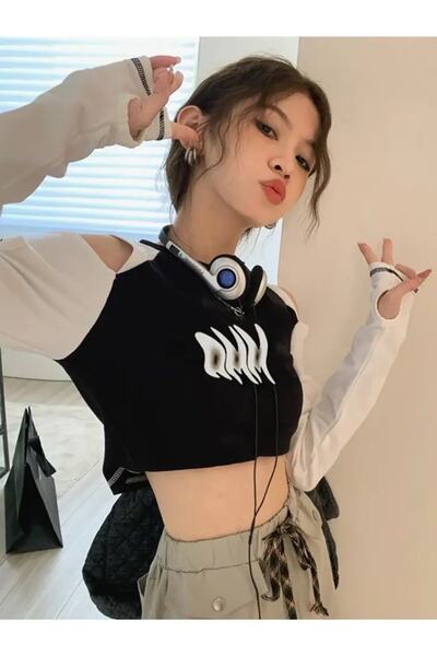 Köstebek Φούτερ Harajuku Y2K με μακρυμάνικο κούφωμα