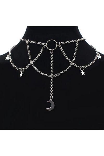 Köstebek Crescent Star Chain Choker Necklace