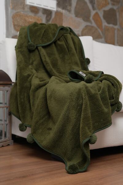 cakka Wellsoft Plush Pompom Single Tv Blanket | Khaki