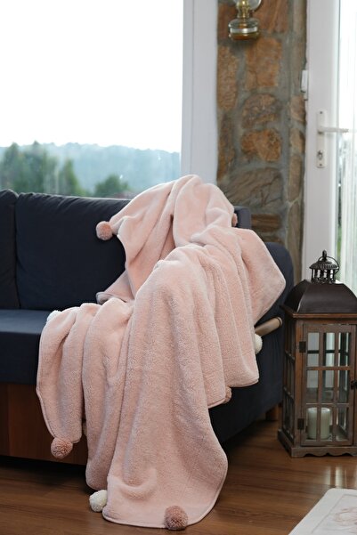 cakka Wellsoft Peluş Ponponlu Tek Kişilik Tv Battaniyesi | Pudra