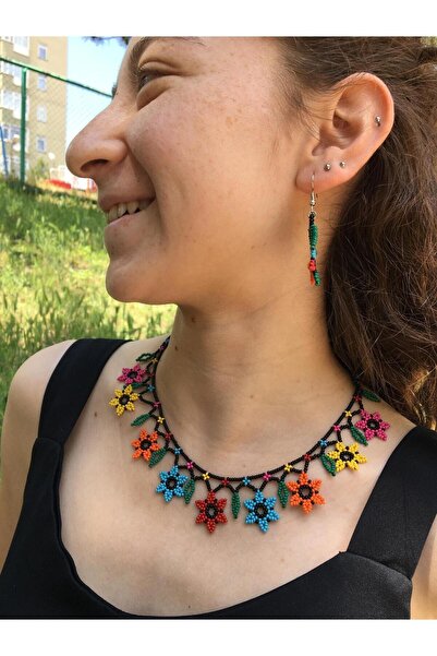 Ebruliişler ebruli otantik kolye ve küpe takımı