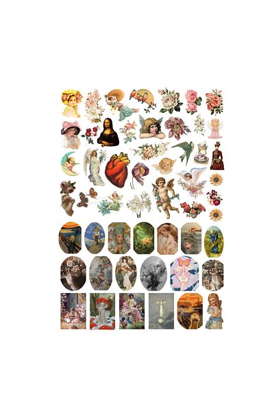 Ororabutik Σετ αυτοκόλλητων τέχνης Fairy Art Renaissance 52 τμχ - Σετ αυτοκόλλητων Scrapbook Bullet Journal