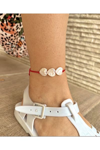 Atelier Çağla Pearl Heart Red Anklet