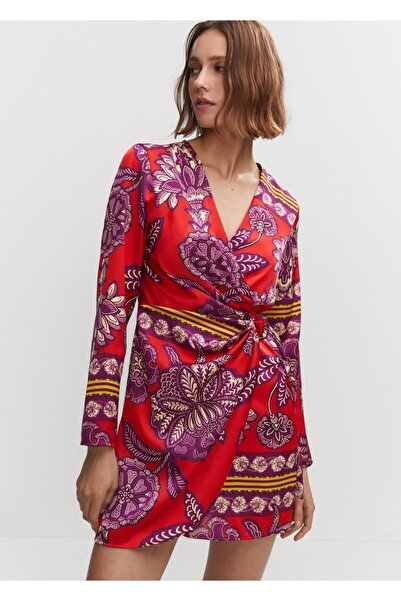 MANGO Woman Desenli Saten Elbise