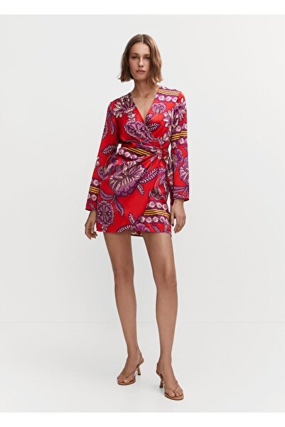 MANGO Woman Desenli Saten Elbise