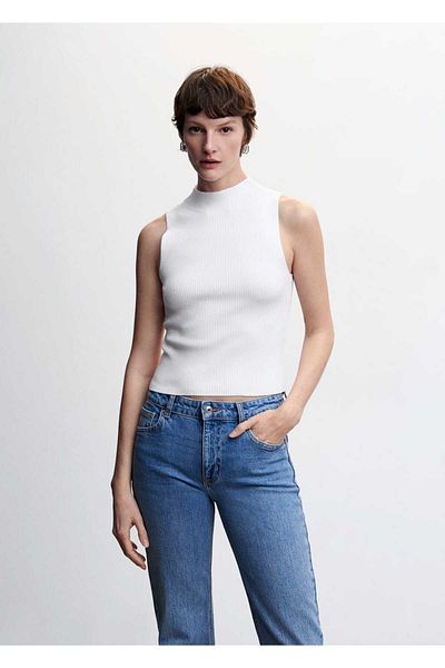 MANGO Woman High Collar Ribbed Top