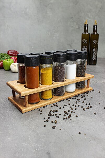 ETKA Rena 10-Piece Spice Rack Set, 10-Piece Spice Rack Set with Wooden Stand