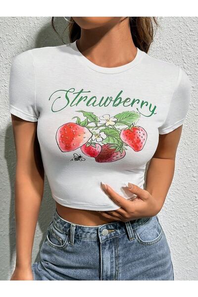 Jose Clothing Γυναικεία Crop μπλούζα με κοντομάνικο εμπριμέ σε λευκό χρώμα