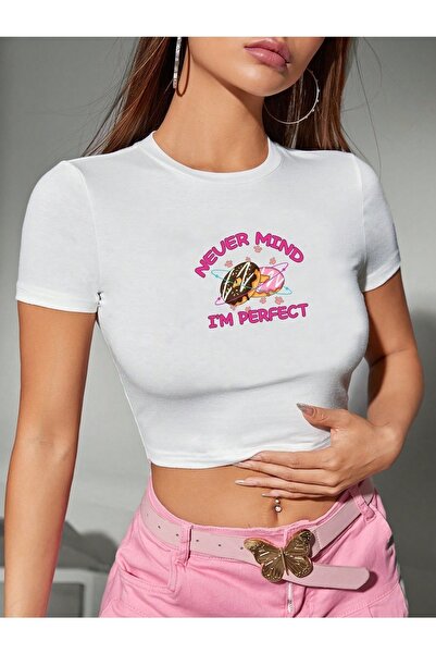 Jose Clothing Γυναικεία Crop μπλούζα με κοντομάνικο εμπριμέ σε λευκό χρώμα