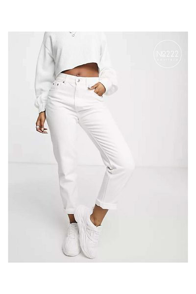 LİMABEL High Waist Lycra Stretchy White Mom Jeans Pants Stretchy Jeans