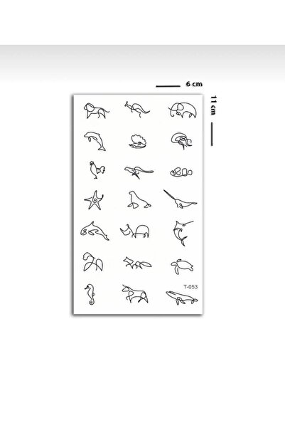 Minels Tasarım Unisex Minimal Hayvan Figürleri Geçici Dövme,Parmak Dövme,Tırnak Dövmesi,Tattoo