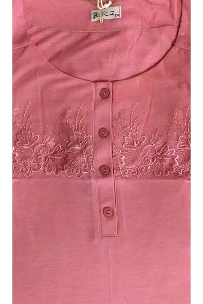 FLZ Short Sleeve Laced Plus Size Nightgown Dusty Rose