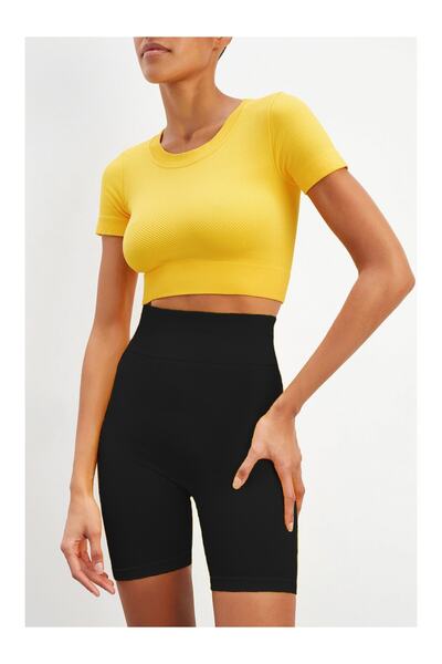 MİSTİRİK Felolin Model Knitted Seamless Shorts Biker Shorts High Waist Collector Shorts Black Color