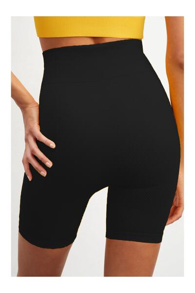 MİSTİRİK Felolin Model Knitted Seamless Shorts Biker Shorts High Waist Collector Shorts Black Color