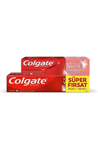 Colgate Visible White Toothpaste 75 Ml + Optic White Toothpaste 50 Ml Double Super Deal