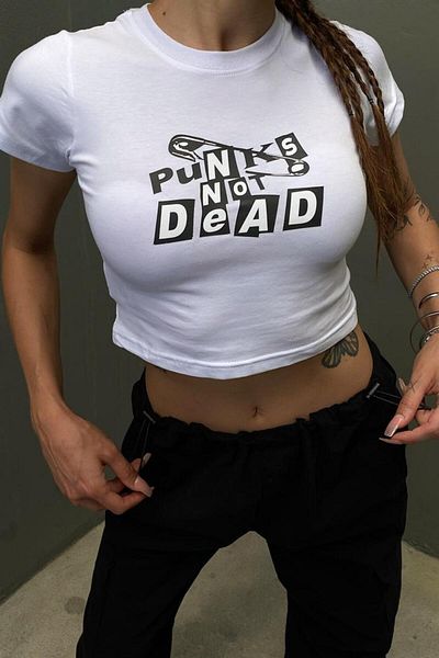 Jose Clothing Λευκό εμπριμέ γυναικείο Crop Top - Κοντό μανίκι που εφαρμόζει στο σώμα