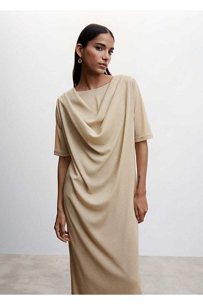 MANGO Woman Drape Lurexové šaty