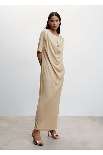MANGO Woman Drape Lurexové šaty