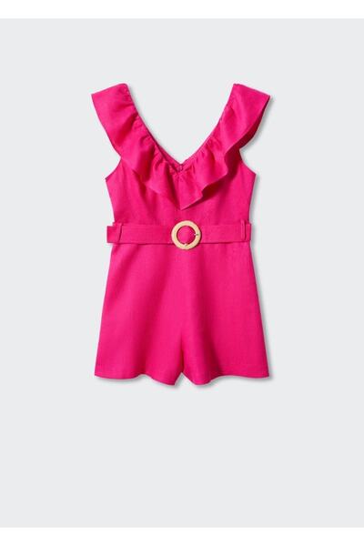 MANGO Woman Volanlı keten tulum