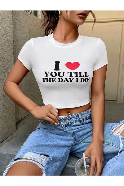 Jose Clothing Γυναικείο κοντομάνικο μπλουζάκι με λευκή στάμπα
